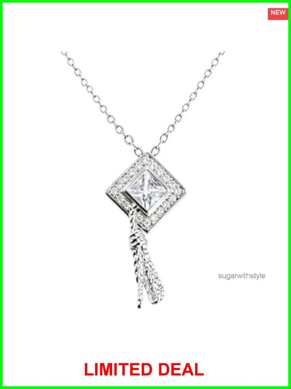 Graduation Cap Pendant Necklace Dainty CZ Rhodium Plated Brass 18+2 Inch